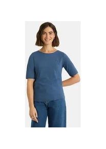 LIEBLINGSST&Uuml;CK Rundhalsshirt LIEBLINGSST&Uuml;CK "CandiceEP", Damen, Gr. XS (34), blau (schwarz denim), Jersey, Obermaterial: 95% Baumwolle, 5% Elasthan, clean, unifarben, regular fit taillenbedeckt, Rundhals, Shirts Rundhalsshirt, mit Statement-Stickerei und im Batik-Look