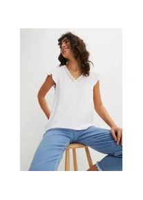 T-Shirt bonprix "Shirt aus Viskose-Mix", Damen, Gr. 44/46 (L), wei&szlig;, Obermaterial: 95% Viskose, 5% Elasthan, bequem, Shirts T-Shirt, bequeme Passform, Kurzarm-Design, f&uuml;r vielseitige Anl&auml;sse