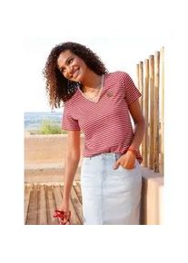 V-Shirt Casual Looks "Ringelshirt", Damen, Gr. 52, erdbeere, sand, geringelt, 100% Baumwolle, gemustert, gestreift, mehrfarbig, V-Ausschnitt, Shirts