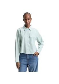 Langarmbluse Tom Tailor DENIM, Damen, Gr. L, soft gr&uuml;n wei&szlig; stripe, Web, Obermaterial: 100% Baumwolle, gestreift, l&auml;ssig geschnitten h&uuml;ftlang, Rundhals, 1-Knopf-Manschette, Blusen, gestreift, kurze Form, mit Brusttasche