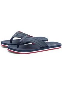 Zehentrenner Tommy Hilfiger "HILFIGER PADDED BEACH SANDAL", Herren, Gr. 43, dunkelblau, Lederimitat, unifarben, Schuhe Zehentrenner, Sommerschuh, Flats, Strandschuh mit Ziersteppung