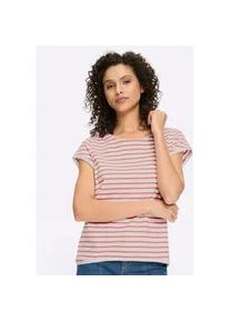 T-Shirt Heine "Ringelshirt", Damen, Gr. 42, wei&szlig;, grapefruit, geringelt, 100% Baumwolle, gemustert, gestreift, mehrfarbig, Rundhals, Shirts T-Shirt