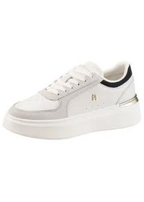 Plateausneaker Tommy Hilfiger "TH SATIN PLATFORM SNEAKER", Damen, Gr. 41, ecru, dunkelblau, Nappaleder, kontrastfarbene Details, Schuhe Plateausneaker, Freizeitschuh, Schn&uuml;rschuh, Halbschuh mit seitlichem TH-Schmucklogo