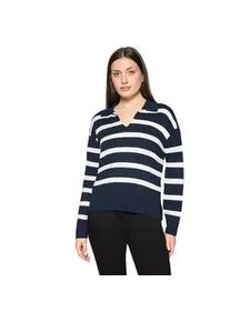 Strickpullover Betty Barclay "Damen mit Streifen", Damen, Gr. 48, patch dunkelblau, cream, Obermaterial: 80% Viskose, 20% Polyamid, l&auml;ssig geschnitten lang, V-Ausschnitt, Pullover Strickpullover