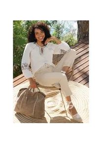 Langarmbluse Heine, Damen, Gr. 40, champagner, dunkeltaupe, gemustert, 100% Baumwolle, gebl&uuml;mt, gemustert, mehrfarbig, Rundhals, Blusen