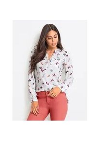 Langarmbluse Inspirationen, Damen, Gr. 44, wei&szlig;, hummer, bedruckt, 100% Viskose, gemustert, V-Ausschnitt, Blusen