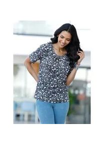 Rundhalsshirt Classic Basics "Longshirt", Damen, Gr. 48, marine, salbei, bedruckt, 100% Baumwolle, gebl&uuml;mt, gemustert, mehrfarbig, Rundhals, Shirts Rundhalsshirt