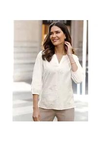 Schlupfbluse Classic Basics, Damen, Gr. 44, ecru, 100% Baumwolle, gebl&uuml;mt, gemustert, Rundhals, Blusen Schlupfbluse
