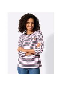 3/4-Arm-Shirt Casual Looks "Ringelshirt", Damen, Gr. 42, wei&szlig;, marine, geringelt, 100% Baumwolle, gemustert, gestreift, mehrfarbig, Rundhals, Shirts 3/4-Arm-Shirt