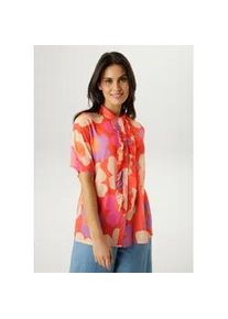 Chiffonbluse Aniston SELECTED, Damen, Gr. 44, orange, flieder, beige, apricot, rosa, Web, Obermaterial: 100% Polyester, bedruckt, gebl&uuml;mt, gemustert, figurumspielend h&uuml;ftbedeckend, Blusen Chiffonbluse, kleiner Stehkragen und l&auml;ngs verlaufende Volants - NEUE KOLLEKTION