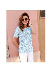 Print-Shirt Inspirationen "Print-Shirt", Damen, Gr. 54, kalkmint, wei&szlig;, bedruckt, 50% Baumwolle, 50% Modal, bedruckt, gemustert, gestreift, mehrfarbig, Rundhals, Shirts