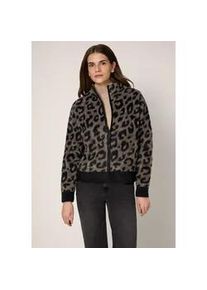 Cardigan STREET ONE STUDIO, Damen, Gr. 46, schwarz, Stoff, 100% Polyester, normal normal, Rundhals, Rippb&uuml;ndchen, Strickjacken, im Leo Design