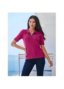 Kurzarmpullover feel good "Pullover", Damen, Gr. 42, fuchsia, dunkelblau, 70% Viskose, 30% Polyamid, unifarben, Pullover