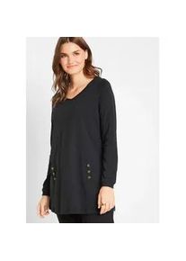 Longshirt bonprix, Damen, Gr. 48/50 (XL), schwarz, Obermaterial: 100% Baumwolle, A-Linie, Shirts Longshirt, A-Linie, mit dekorativen Kn&ouml;pfen, aus Baumwolle, Casual Stil