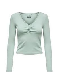 Langarmshirt Only "ONLBETTY LIFE L/S SCALLOP V-NECK CC JRS", Damen, Gr. L, jadeite, Jersey, Obermaterial: 95% Baumwolle, 5% Elasthan, unifarben, h&uuml;ftlang, V-Ausschnitt, Shirts Langarmshirt, mit Raffung am Ausschnitt