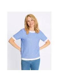 Kurzarmpullover Classic Basics "Pullover", Damen, Gr. 46, himmelblau, ecru, gemustert, 100% Baumwolle, gemustert, mehrfarbig, Pullover