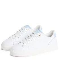 Plateausneaker Tommy Hilfiger "TH CHIC SNEAKER", Damen, Gr. 37, wei&szlig;, hellbau, Leder, Schuhe Plateausneaker, Freizeitschuh, Halbschuh, Schn&uuml;rschuh mit Ziern&auml;hten