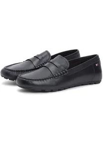 Slipper Tommy Hilfiger "FLAG LEATHER DRIVER LOAFER", Damen, Gr. 41, schwarz, Leder, unifarben, Schuhe Slipper, Halbschuh, Schlupfschuh mit modischer Ziersteppung