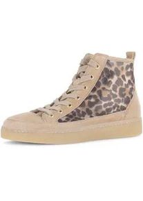 Plateausneaker Gabor, Damen, Gr. 38,5, sand, leo, Textil, Ziegenveloursleder, Schuhe Plateausneaker, Schn&uuml;rschuh, Freizeitschuh, High-Top-Sneaker mit Best Fitting