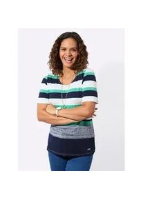 Kurzarmshirt Casual Looks "Kurzarm-Shirt", Damen, Gr. 54, blaugr&uuml;n, marine, bedruckt, 95% Viskose, 5% Elasthan, gemustert, gestreift, mehrfarbig, Rundhals, Shirts