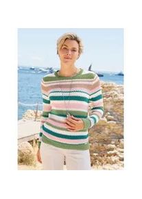 Strickpullover Casual Looks "Ringel-Pullover", Damen, Gr. 44, eucalyptus, hellros&eacute;, geringelt, 100% Baumwolle, gemustert, gestreift, mehrfarbig, Pullover Strickpullover