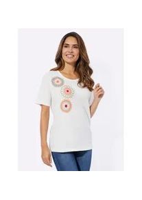 Rundhalsshirt Classic Basics "Rundhals-Shirt", Damen, Gr. 48, beige (ecru, khaki, bedruckt), 100% Baumwolle, gemustert, mehrfarbig, Rundhals, Shirts Rundhalsshirt