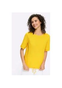 Rundhalsshirt Heine "Shirt", Damen, Gr. 50, sonnengelb, 50% Baumwolle, 50% Polyester, unifarben, Rundhals, Shirts Rundhalsshirt