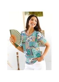 Print-Shirt CLASSIC BASICS "Kurzarm-Shirt", Damen, Gr. 50, ecru, gr&uuml;n, bedruckt, 100% Baumwolle, gemustert, mehrfarbig, Rundhals, Shirts