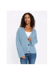 Strickjacke Heine, Damen, Gr. 46, eisblau, 50% Baumwolle, 50% Polyacryl, unifarben, Strickjacken Strickjacke