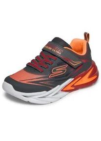 Sneaker Skechers "FLEX-GLOW ULTRA", Damen, Gr. 31, grau, orange, Lederimitat, Textil, Mesh, kontrastfarbene Details, Schuhe Sneaker, Klettschuh zum Schl&uuml;pfen, Gr&ouml;&szlig;enschablone zum Download