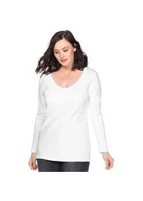 Langarmshirt sheego "Langarmshirt", Damen, Gr. 40/42, wei&szlig;, 100% Baumwolle, unifarben, Rundhals, Shirts Langarmshirt