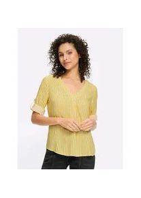 Schlupfbluse Heine, Damen, Gr. 44, sonnengelb, ecru, gestreift, 100% Viskose, bedruckt, gemustert, gestreift, mehrfarbig, V-Ausschnitt, Blusen Schlupfbluse
