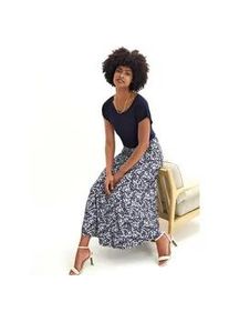 Bahnenrock Inspirationen, Damen, Gr. 44, marine, ecru, bedruckt, 95% Viskose, 5% Elasthan, gemustert, wadenlang, R&ouml;cke