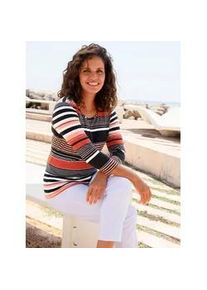 Rundhalsshirt Casual Looks "Shirt", Damen, Gr. 38, erdbeere, schwarz, geringelt, 95% Viskose, 5% Elasthan, bedruckt, gemustert, gestreift, mehrfarbig, Rundhals, Shirts Rundhalsshirt