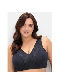 B&uuml;gelloser BH sheego, Damen, Gr. 120, Cup F, blau (marine), 95% Baumwolle, 5% Elasthan, Spitze:12% Elasthan, 88% Polyamid, BHs