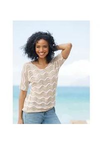 Ajourpullover Heine "Pullover", Damen, Gr. 40, sand, 88% Polyacryl, 12% Polyamid, gemustert, mehrfarbig, Pullover