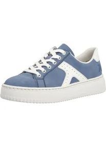 Plateausneaker Rieker, Damen, Gr. 40, jeansblau, sanftes wei&szlig;, Nubuklederimitat, unifarben mit Farbeinsatz, Schuhe Plateausneaker, Schn&uuml;rschuh, Halbschuh, Freizeitsneaker mit modischer Plateausohle