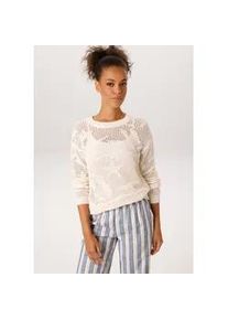 Strickpullover Aniston CASUAL, Damen, Gr. 36, hellbeige, Strick, Obermaterial: 100% Baumwolle, unifarben, l&auml;ssig geschnitten h&uuml;ftlang, Rundhals, Rippstrickb&uuml;ndchen, Pullover Strickpullover, im trendigen Ajour-Muster mit eingestrickten Motiven - NEUE KOLLEKTION