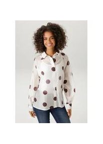 Hemdbluse Aniston CASUAL, Damen, Gr. 48, wollwei&szlig;, dunkelbraun, Web, Obermaterial: 85% Lyocell, 15% Polyester, bedruckt, gepunktet, leicht transparent, l&auml;ssig geschnitten h&uuml;ftbedeckend, Raglan&auml;rmel 1-Knopf-Manschette, Blusen Hemdbluse, mit Punkten bedruckt - jedes Teil ein Unikat - NEUE KOLLEKTION