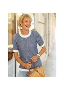 Kurzarmpullover Classic Basics "Pullover", Damen, Gr. 48, dunkelblau, ecru, gemustert, 100% Baumwolle, gemustert, mehrfarbig, Pullover