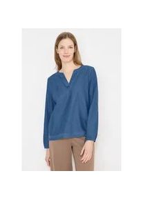 Langarmbluse Cecil, Damen, Gr. M (40), mid blau wash, Stoff, 76% Lyocell, 24% Baumwolle, unifarben, klassisch normal, Rundhals, elastischer Bund, Blusen, mit geschlitztem Rundhalsausschnitt