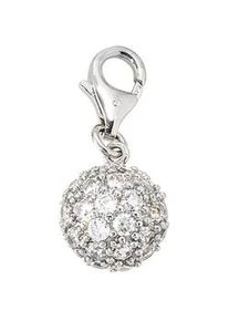 Charm-Einh&auml;nger Jobo "Charm Glitzer Kugel", silber 925, Charms, Damen, Silber 925 (Sterlingsilber), 925 Silber rhodiniert mit Zirkonia