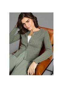 Strickjacke Kangaroos, Damen, Gr. 48/50, oliv, Rippstrick, Obermaterial: 50% Baumwolle, 50% Polyacryl, figurbetont taillenbedeckt, Rundhals, gewellter Abschluss, Strickjacken Strickjacke, aus Pointelle-Strick