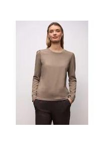 Langarmshirt Street One, Damen, Gr. 38, light terra mocha, Web, 95% Baumwolle, 5% Elasthan, unifarben, normal normal, Rundhals, B&uuml;ndchen, Shirts Langarmshirt, mit Rundhalsausschnitt