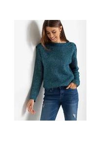Strickpullover bonprix "Pullover mit Kn&ouml;pfen", Damen, Gr. 32/34 (XS), blau (blaupetrol meliert), Obermaterial: 100% Polyester, oversize, Pullover Strickpullover, aus Polyester, mit Knopfverzierung, Oversize-Passform