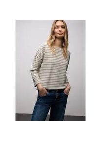3/4-Arm-Shirt Street One, Damen, Gr. 46, sanftes wei&szlig;, Strick, Obermaterial: 65% Baumwolle, 35% Polyester, gestreift, l&auml;ssig geschnitten h&uuml;ftbedeckend, U-Boot-Ausschnitt, Shirts 3/4-Arm-Shirt, mit gestreiften Strick-Look und U-Boot-Ausschnitt