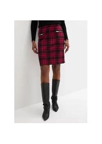 Jerseyrock bonprix "Jersey-Rock", Damen, Gr. 52/54 (XXL), rot (granatrot, schwarz kariert), Web, Obermaterial: 65% Polyester, 30% Viskose, 5% Elasthan, kariert, festlich, figurbetont kniefrei, R&ouml;cke, aus Polyester, Viskose und Elasthan, Minirock-L&auml;nge, mit Gummizug