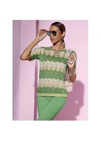 CR&Eacute;ATION L Rundhalspullover CREATION L "Ajour-Pullover", Damen, Gr. 50, apfel, pistazie, gemustert, 75% Polyacryl, 16% Polyester, 9% metallisierte Fasern, gemustert, Pullover Rundhalspullover