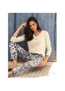 Langarmshirt Heine "Langarm-Shirt", Damen, Gr. 38, sand, 100% Baumwolle, gemustert, mehrfarbig, unifarben, V-Ausschnitt, Shirts Langarmshirt