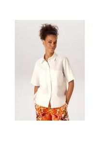 Kurzarmbluse Aniston CASUAL, Damen, Gr. 46, wollwei&szlig;, Web;Leinenmischung, Obermaterial: 55% Leinen, 45% Viskose, unifarben, figurumspielend h&uuml;ftlang, Blusen, mit Leinen - NEUE KOLLEKTION